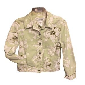 Jones Wear Sport Floral Denim Cropped Green White Jacket Women's Sz M